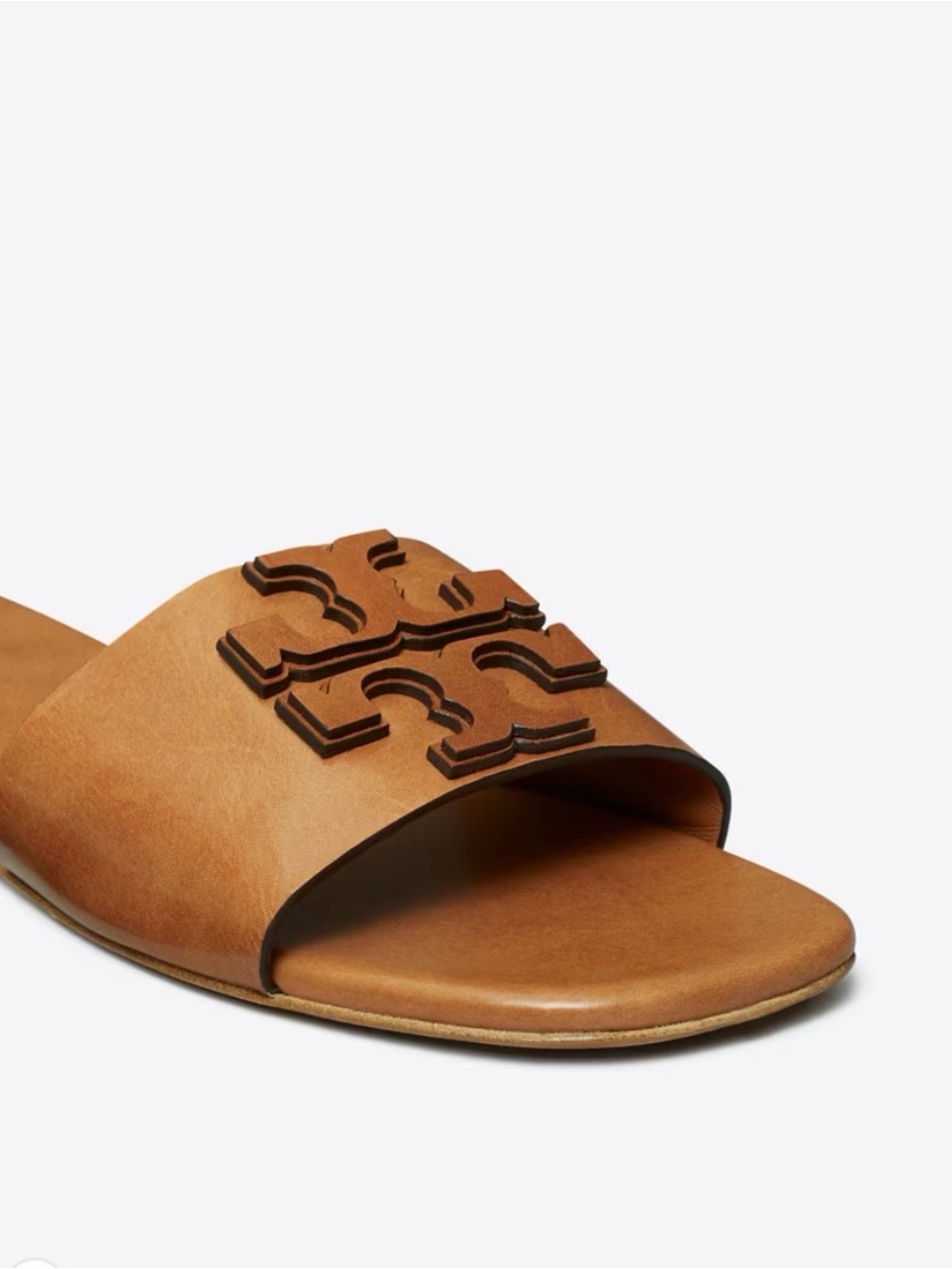 Tory Burch Ines Single Band Logo Slide in Tan size 8